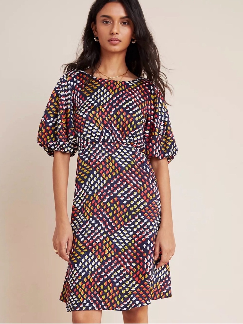 NWT ANTHROPOLOGIE MAEVE Melody Geometric Puff Sleeve Mini Dress Sz S